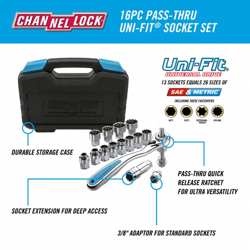 16 PC. PASS-THRU UNI-FIT®  SOCKET SET